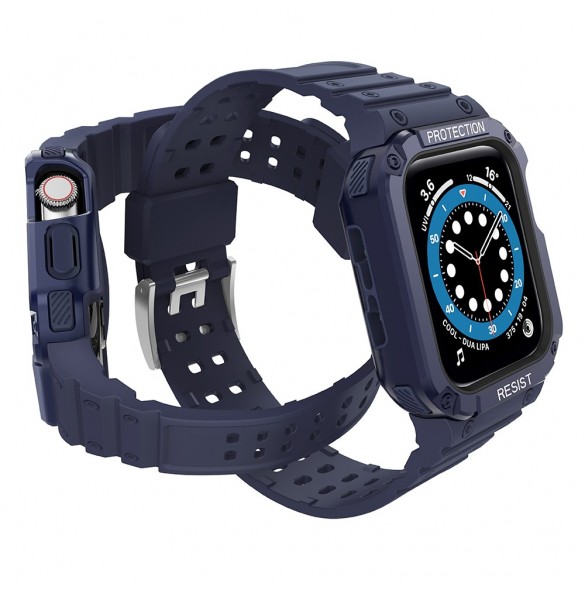 Protect Strap Band Band med fodral för Apple Watch 7 / SE (41/40 / 38 mm) fodral Pansarklocka Blå