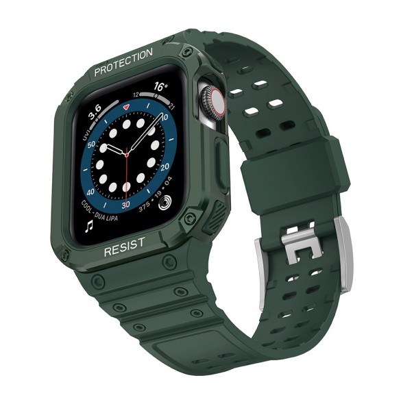 Protect Strap Band Band med fodral för Apple Watch 7 / SE (41/40 / 38mm) Fodral Pansarklocka Grön