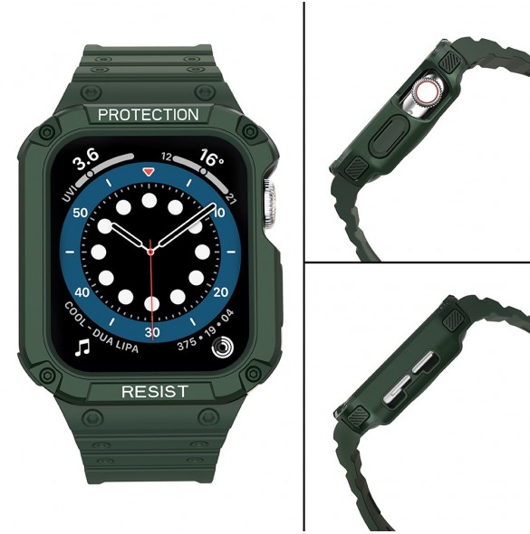 Protect Strap Band Band med fodral för Apple Watch 7 / SE (41/40 / 38mm) Fodral Pansarklocka Grön