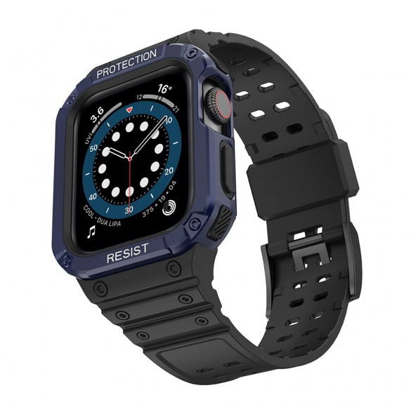 Protect Strap Band Fodral Armband för Apple Watch 7 / 6 / 5 / 4 / 3 / 2 / SE (45 / 44 / 42mm) Fodral Armor Watch Cover Svart