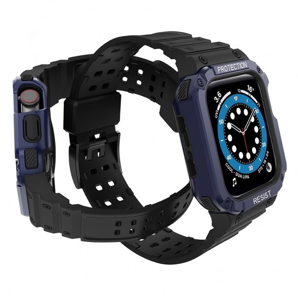Protect Strap Band Fodral Armband för Apple Watch 7 / 6 / 5 / 4 / 3 / 2 / SE (45 / 44 / 42mm) Fodral Armor Watch Cover Svart