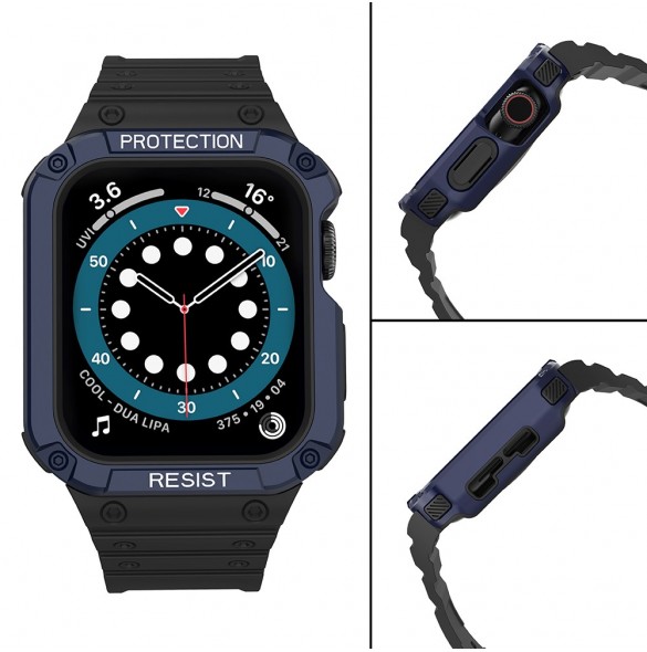 Protect Strap Band Fodral Armband för Apple Watch 7 / 6 / 5 / 4 / 3 / 2 / SE (45 / 44 / 42mm) Fodral Armor Watch Cover Svart