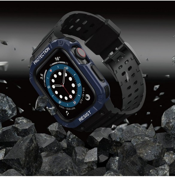 Protect Strap Band Fodral Armband för Apple Watch 7 / 6 / 5 / 4 / 3 / 2 / SE (45 / 44 / 42mm) Fodral Armor Watch Cover Svart
