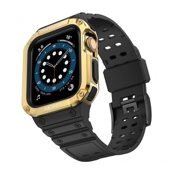 Protect Strap Band med fodral för Apple Watch 7 / SE (45/44 / 42 mm) fodral Pansarklocka Svart