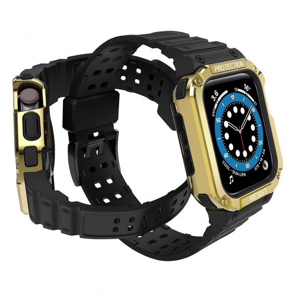 Protect Strap Band med fodral för Apple Watch 7 / SE (45/44 / 42 mm) fodral Pansarklocka Svart