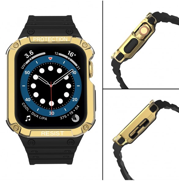 Protect Strap Band med fodral för Apple Watch 7 / SE (45/44 / 42 mm) fodral Pansarklocka Svart