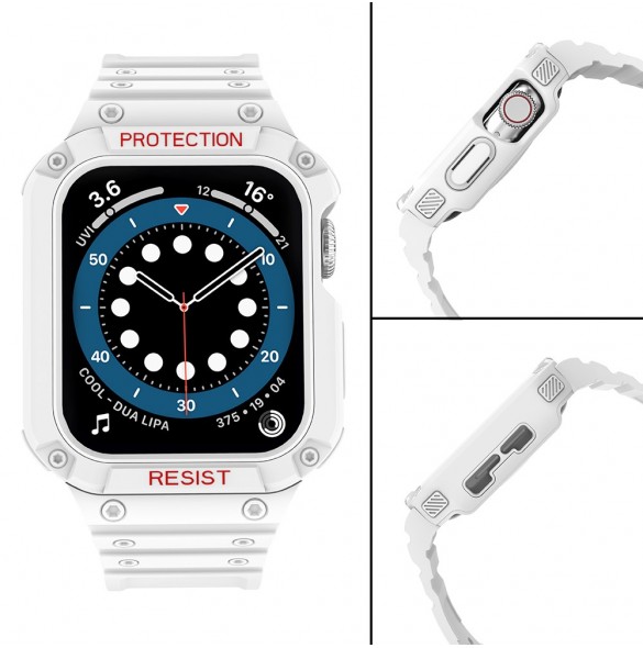 Protect Strap Band Fodral Armband för Apple Watch 7 / 6 / 5 / 4 / 3 / 2 / SE (45 / 44 / 42 mm) Fodral Armor Watch Cover Vit