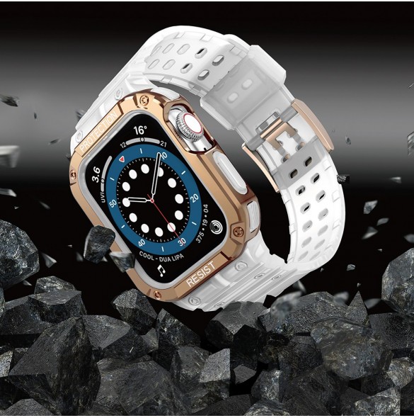 Protect Strap Band Fodral Armband för Apple Watch 7 / 6 / 5 / 4 / 3 / 2 / SE (45 / 44 / 42mm) Fodral Armor Watch Cover Vit /