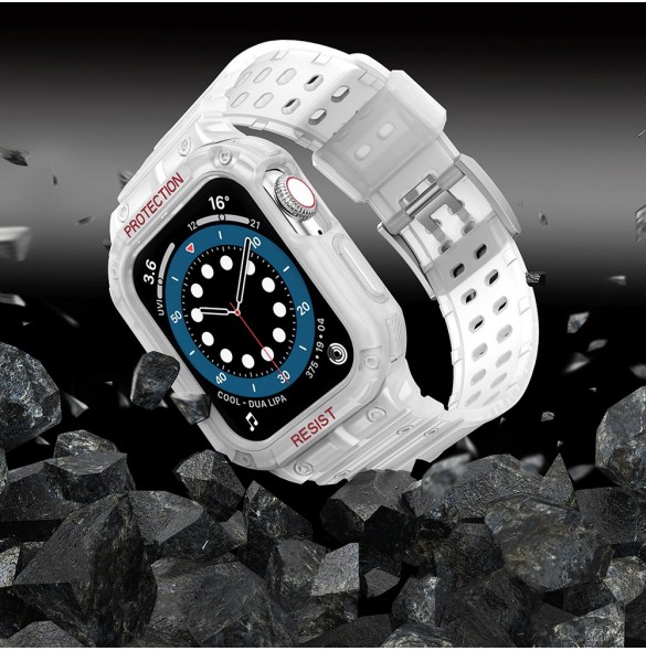 Protect Strap Band Fodral Armband för Apple Watch 7 / 6 / 5 / 4 / 3 / 2 / SE (45 / 44 / 42 mm) Fodral Armor Watch Cover Trans