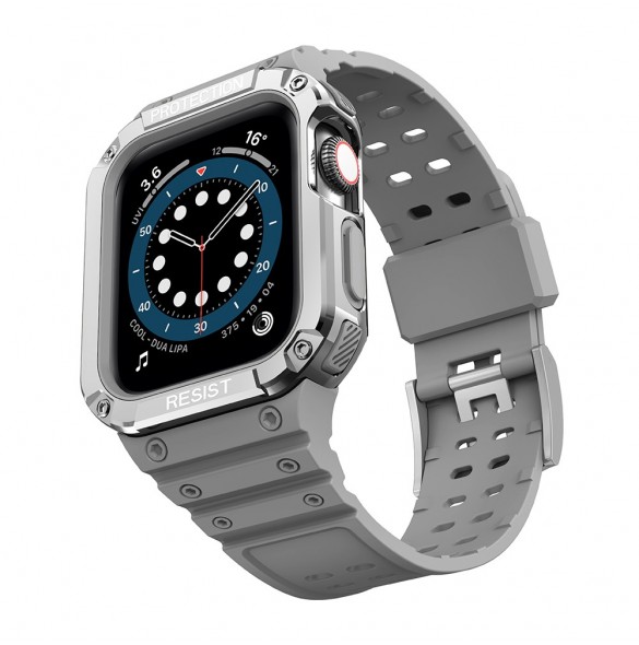 Protect Strap Band med fodral för Apple Watch 7 / SE (45/44 / 42 mm) fodral Pansarklocka Grått