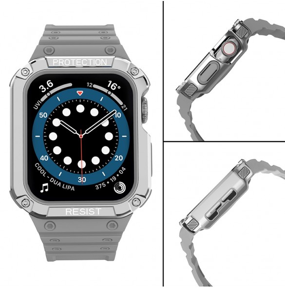 Protect Strap Band med fodral för Apple Watch 7 / SE (45/44 / 42 mm) fodral Pansarklocka Grått