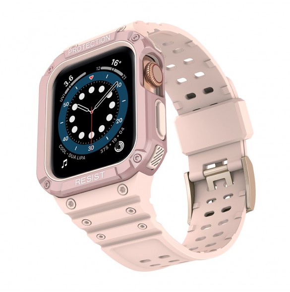Protect Strap Band med fodral för Apple Watch 7 / SE (45/44 / 42mm) fodral Pansarklocka Rosa