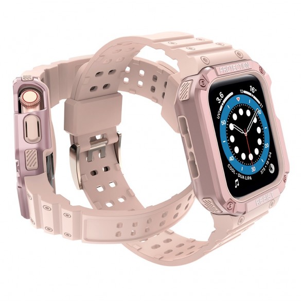 Protect Strap Band med fodral för Apple Watch 7 / SE (45/44 / 42mm) fodral Pansarklocka Rosa