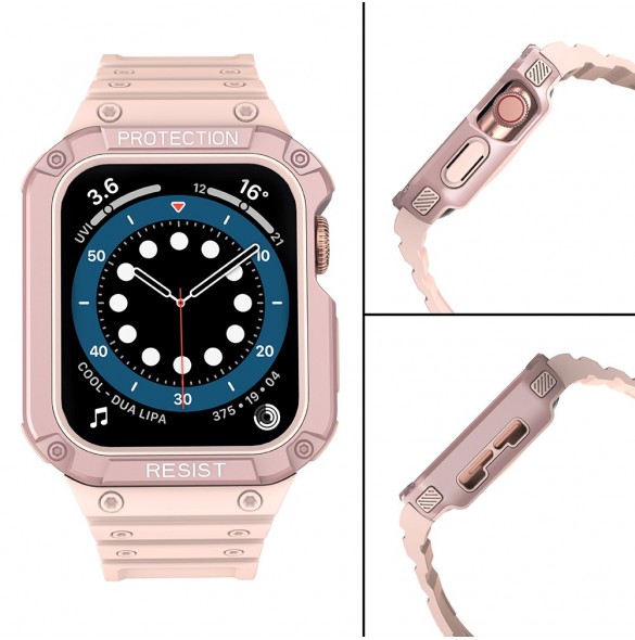 Protect Strap Band med fodral för Apple Watch 7 / SE (45/44 / 42mm) fodral Pansarklocka Rosa