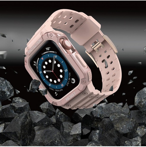 Protect Strap Band med fodral för Apple Watch 7 / SE (45/44 / 42mm) fodral Pansarklocka Rosa
