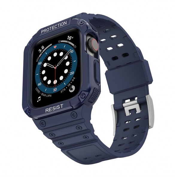 Skydda bandband med fodral för Apple Watch 7 / SE (45/44 / 42 mm) fodral pansarklocka blå