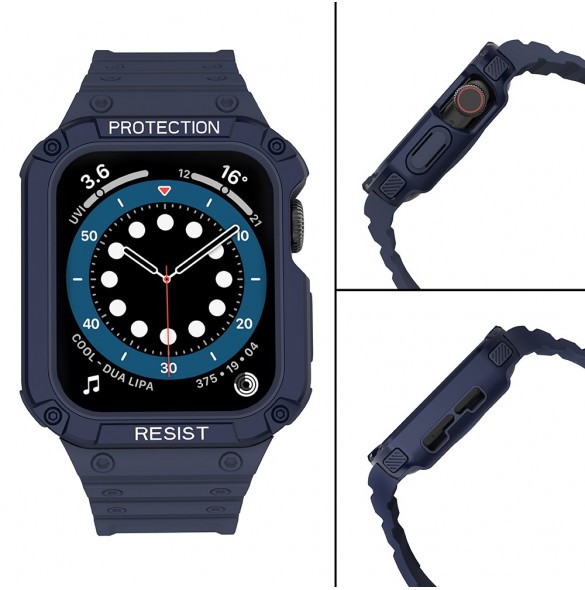 Skydda bandband med fodral för Apple Watch 7 / SE (45/44 / 42 mm) fodral pansarklocka blå
