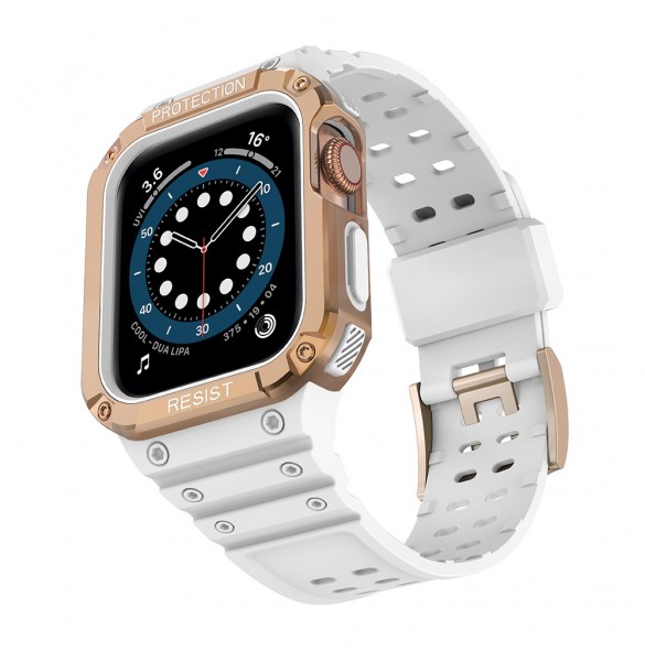 Protect Strap Band Band med fodral för Apple Watch 7 / SE (41/40 / 38mm) fodral Pansarklocka Vit