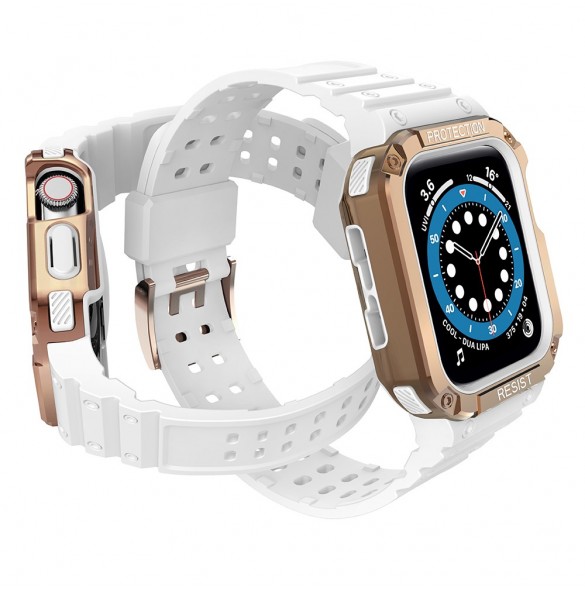Protect Strap Band Band med fodral för Apple Watch 7 / SE (41/40 / 38mm) fodral Pansarklocka Vit