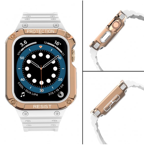 Protect Strap Band Band med fodral för Apple Watch 7 / SE (41/40 / 38mm) fodral Pansarklocka Vit