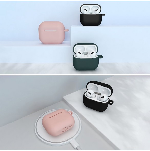Fodral för AirPods 3 Silikonmjukt hörlursfodral + Nyckelring Hummerlås hänge mörkblå (fodral D)