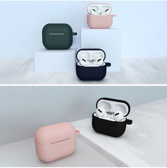 Fodral för AirPods 3 Silikonmjukt hörlursfodral + Nyckelring Hummerlås hänge mörkblå (fodral D)