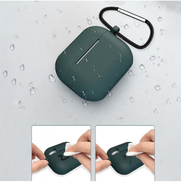 Fodral för AirPods 3 mjukt silikonfodral för hörlurar + nyckelring lobster clasp hänge svart (fodral D)