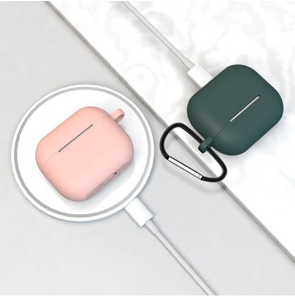 Fodral för AirPods 3 mjukt silikonfodral för hörlurar + nyckelring lobster clasp hänge svart (fodral D)