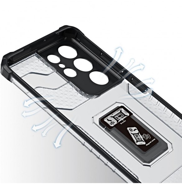 Crystal Ring Case tufft hybridskal + magnetisk hållare för Samsung Galaxy S22 Ultra blå