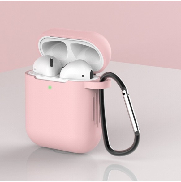 Fodral för AirPods 2 / AirPods 1 mjukt silikonfodral för hörlurar + nyckelring karbinhake rosa (fodral D)