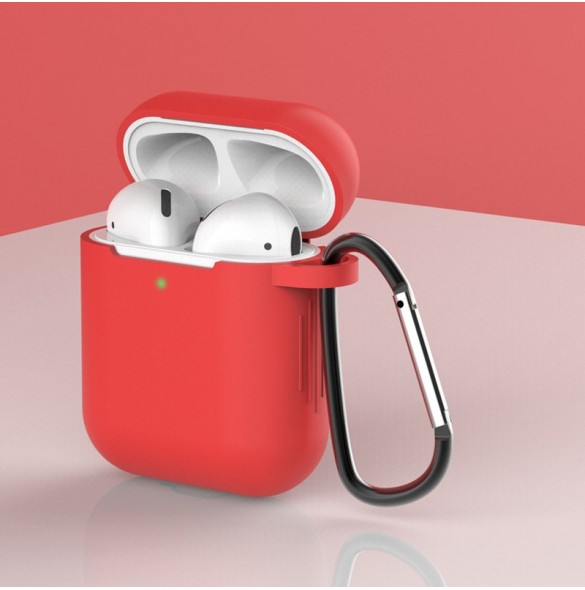 Fodral för AirPods 2 / AirPods 1 mjukt silikonfodral för hörlurar + nyckelring karbinhake rött (fodral D)