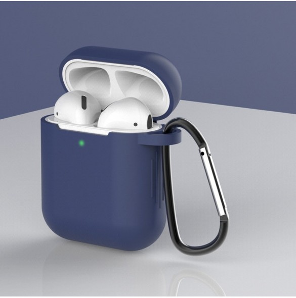 Fodral för AirPods 2 / AirPods 1 mjukt silikonfodral för hörlurar + nyckelring karbinhake blå (fodral D)