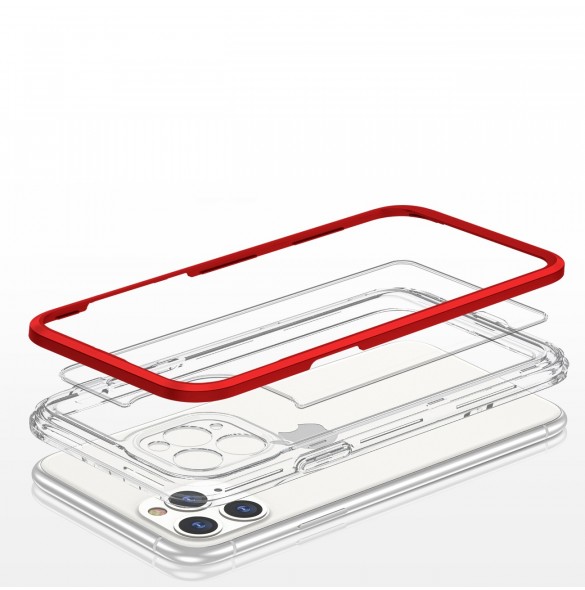 Genomskinligt 3-i-1 fodral för iPhone 11 Pro ramskydd gel rött