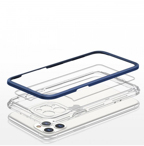 Genomskinligt 3-i-1 fodral för iPhone 11 Pro Max blå ram gel skal