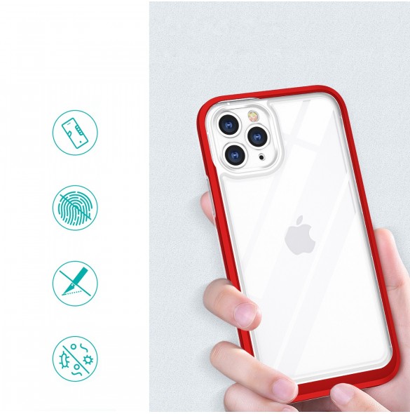 Genomskinligt 3in1-fodral för iPhone 11 Pro Max Frame Cover Gel Röd
