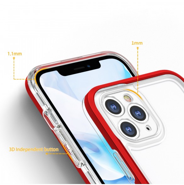Genomskinligt 3in1-fodral för iPhone 11 Pro Max Frame Cover Gel Röd