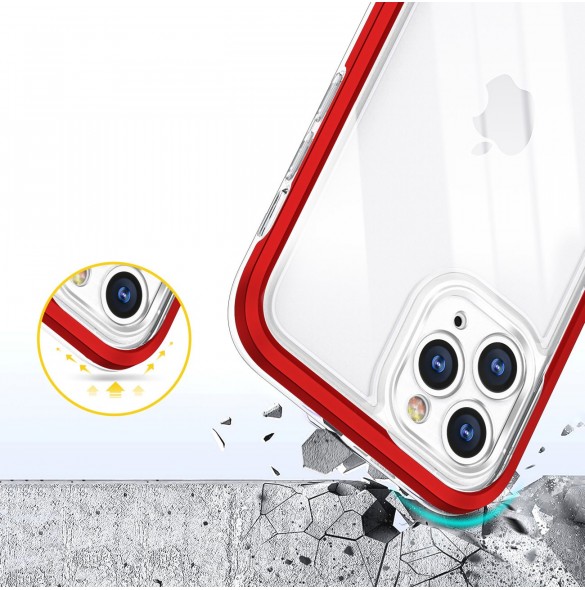 Genomskinligt 3in1-fodral för iPhone 11 Pro Max Frame Cover Gel Röd