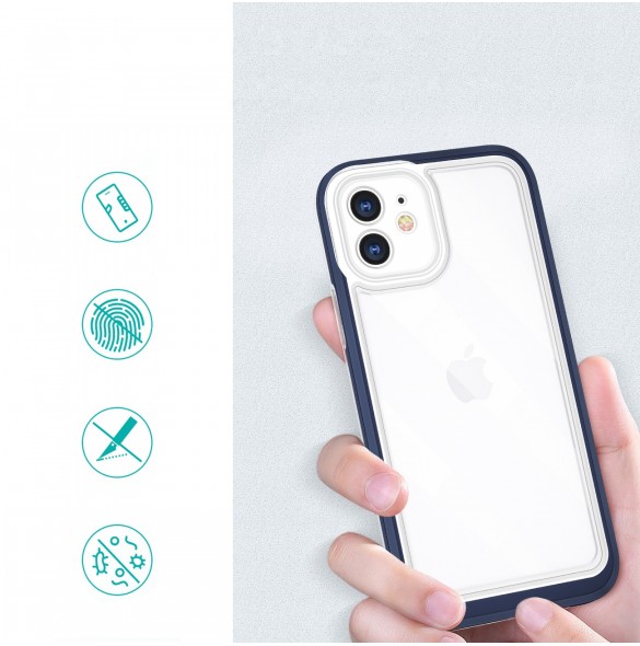 Genomskinligt 3-i-1 fodral för iPhone 12 blå ram gel skal