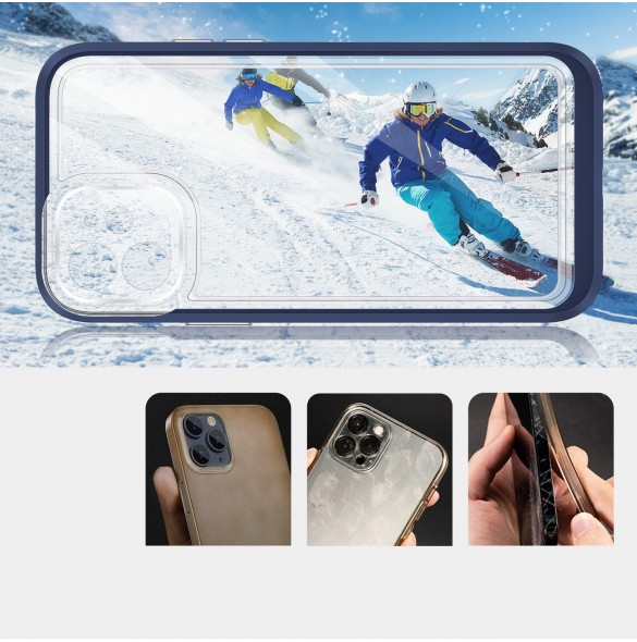 Genomskinligt 3-i-1 fodral för iPhone 12 blå ram gel skal