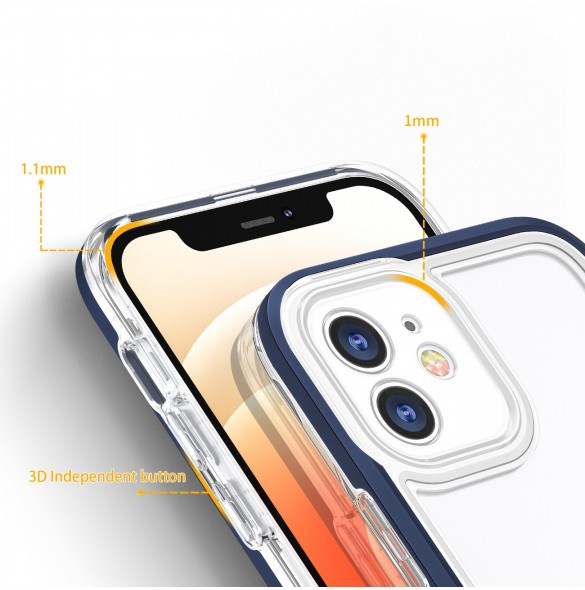 Genomskinligt 3-i-1 fodral för iPhone 12 blå ram gel skal