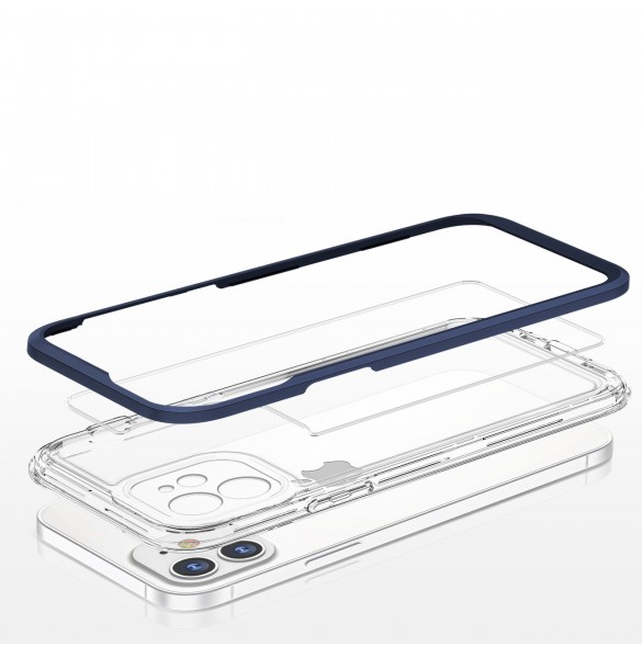 Genomskinligt 3-i-1 fodral för iPhone 12 blå ram gel skal