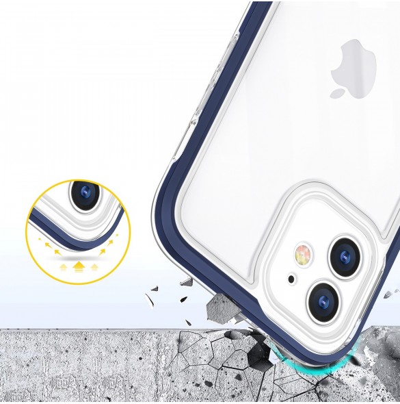 Genomskinligt 3-i-1 fodral för iPhone 12 blå ram gel skal