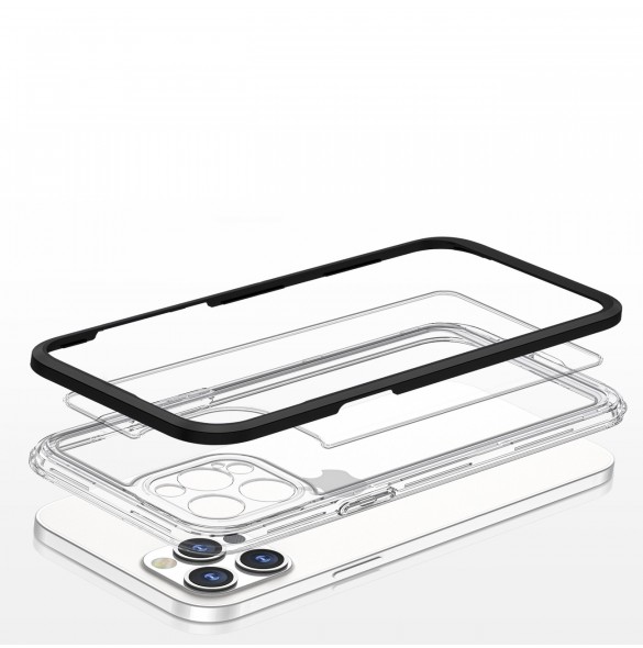 Genomskinligt 3-i-1 fodral för iPhone 12 Pro frame gel skal svart