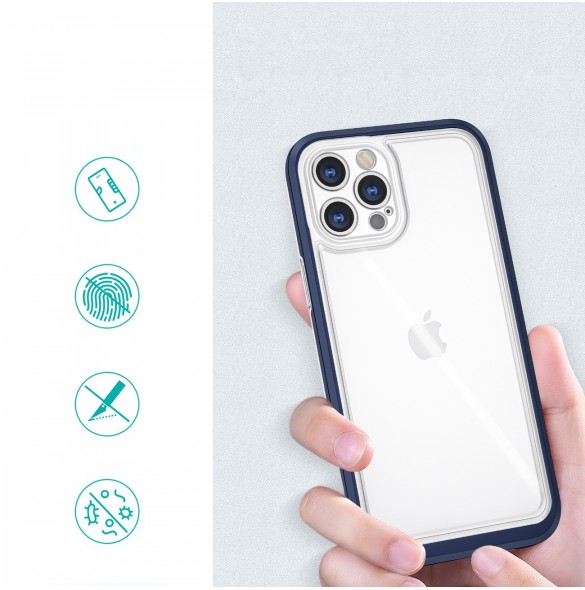 Genomskinligt 3-i-1 fodral för iPhone 12 Pro Max blå ram gel skal