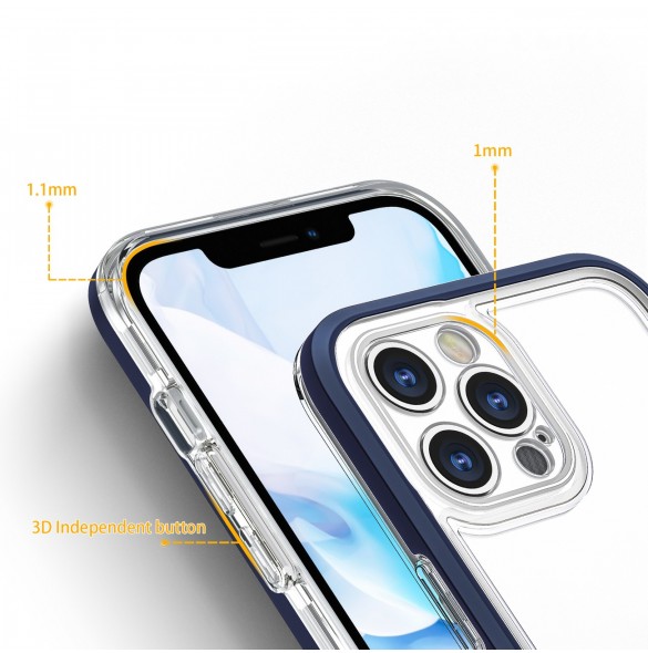 Genomskinligt 3-i-1 fodral för iPhone 12 Pro Max blå ram gel skal