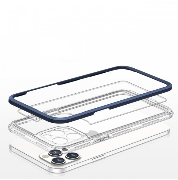 Genomskinligt 3-i-1 fodral för iPhone 12 Pro Max blå ram gel skal