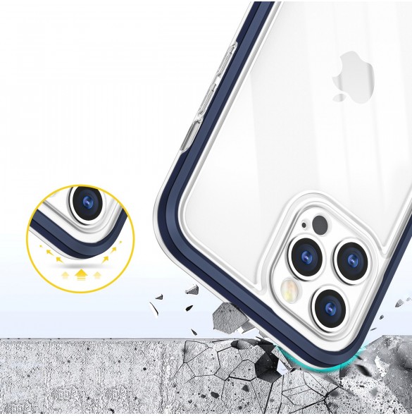 Genomskinligt 3-i-1 fodral för iPhone 12 Pro Max blå ram gel skal