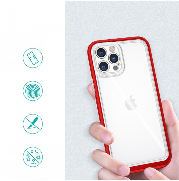 Genomskinligt 3in1-fodral för iPhone 12 Pro Max Ramskydd Gel Röd
