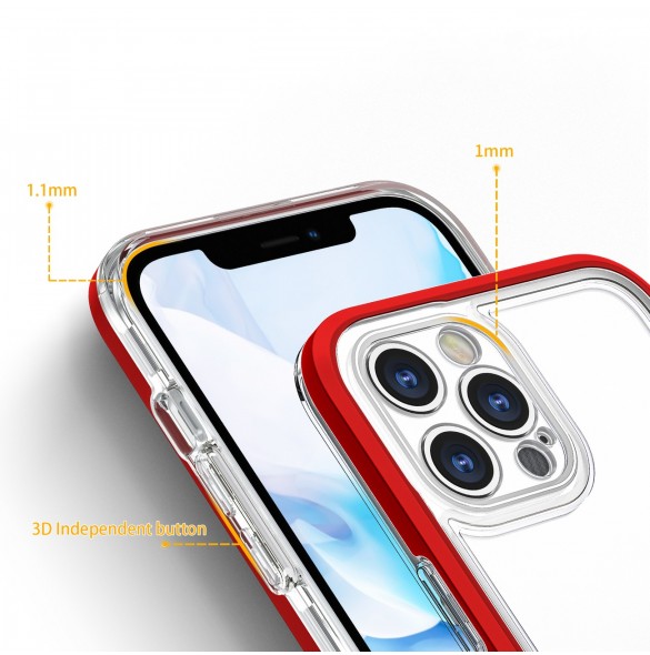 Genomskinligt 3in1-fodral för iPhone 12 Pro Max Ramskydd Gel Röd