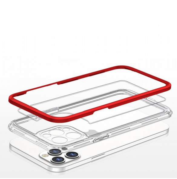 Genomskinligt 3in1-fodral för iPhone 12 Pro Max Ramskydd Gel Röd